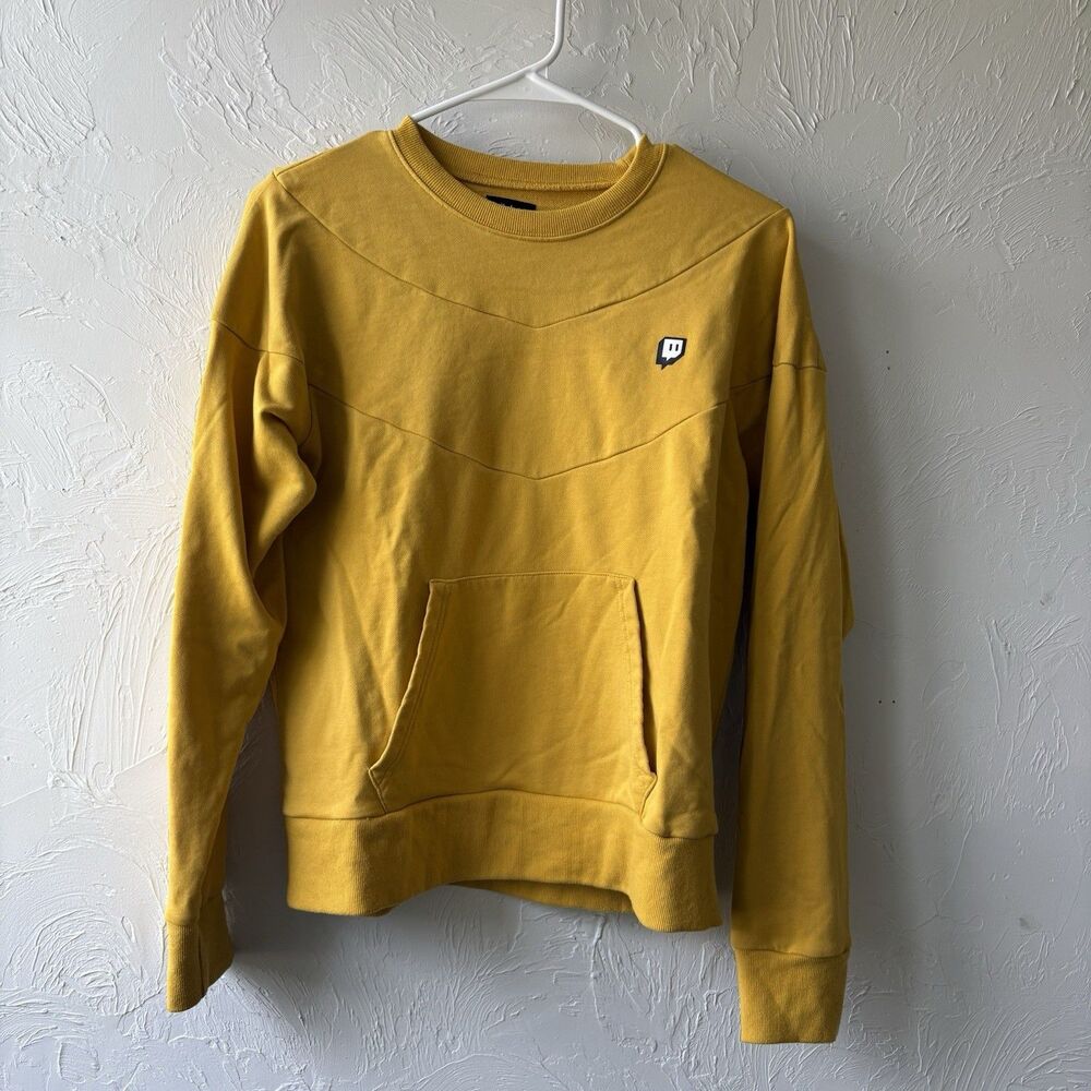Twitch Women's Yellow Logo Crew Neck Pullover Fleece Cotton Sweatshirt S